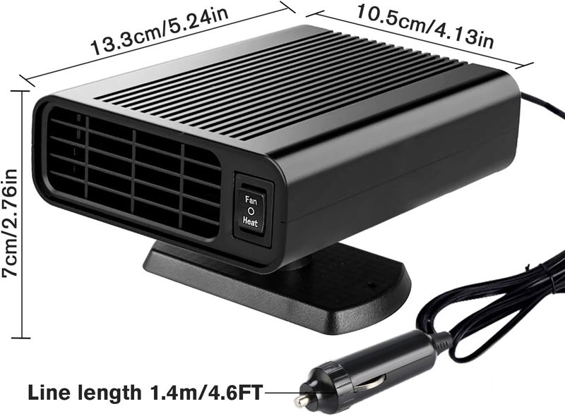 Fun Gift 12V Portable Heater for Car, 2 in 1 Fast Heating & Cooling Fan Defrost Defogger, 150W Car Heater Defroster Automobile Windscreen Fan with 360° Rotatable Base, Black - Image 3